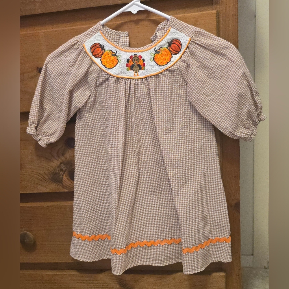 3T Girls Toffee Apple Smocked Thanksgiving dress